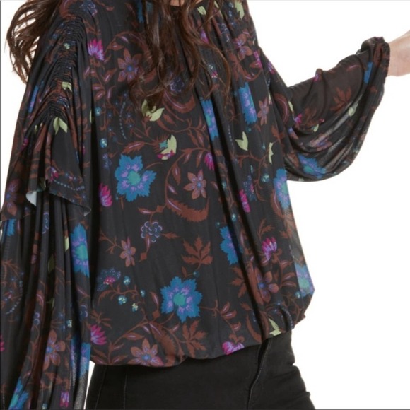 FREE PEOPLE Wildflower Honey Peasant Mesh Blouse Black Combo Size XS NEW - Picture 5 of 16